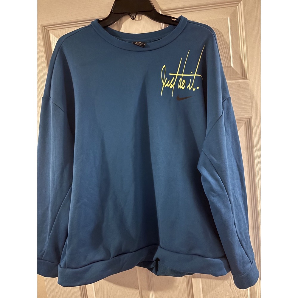 NIKE Womens Pullover  Sweatshirt Teal Green Neon Just‎ Do it Size Medium Pocket